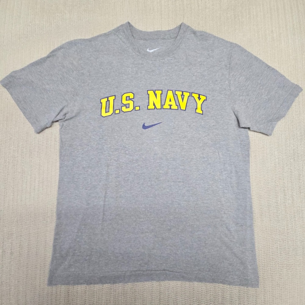 Nike US Navy Shirt Mens Medium Gray Short Sleeve Swoosh Graphic Tee Military